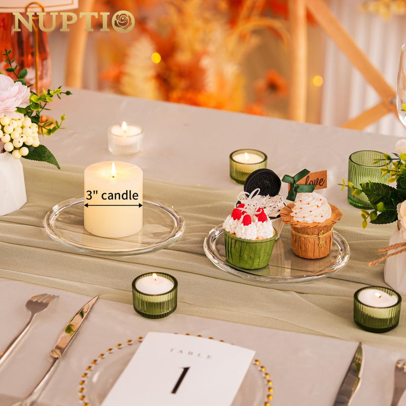 NUPTIO Glass Plate for Pillar Candles: 1pc 7" Clear 3 Wick Candle Tray - Round Village Candle Dish for Snack Jewelry Bathroom Dining Room Table Centerpieces Decor - Image 5
